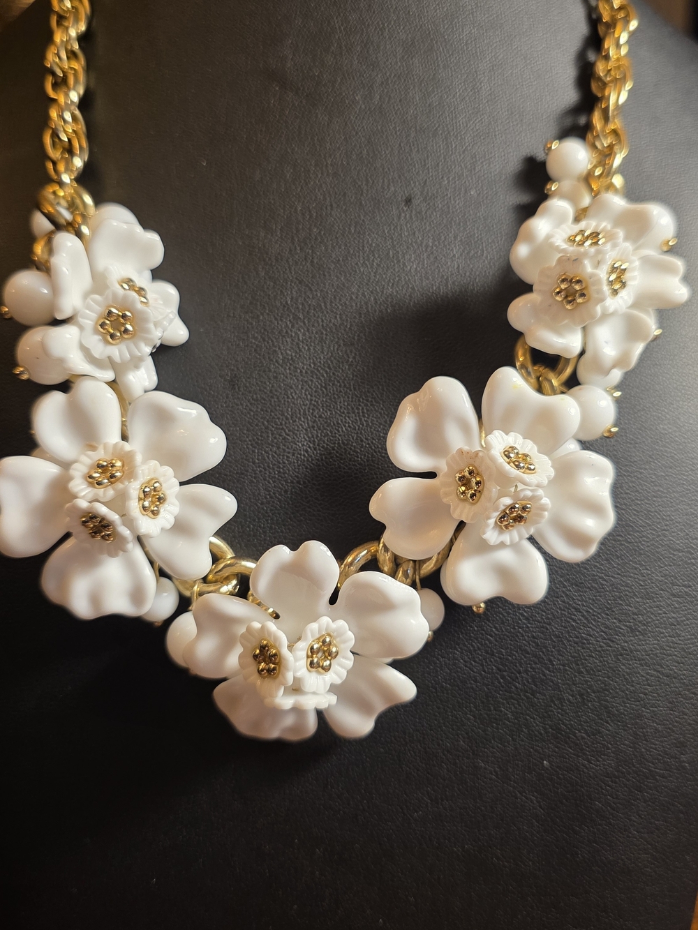 Banana Republic White Floral Statement Necklace - Goldtone Accents